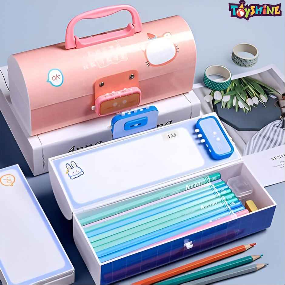 Toyshine Pencil Box with Code Lock Pen Case | Large Capacity | Multi-layer | Dino - Multicolor