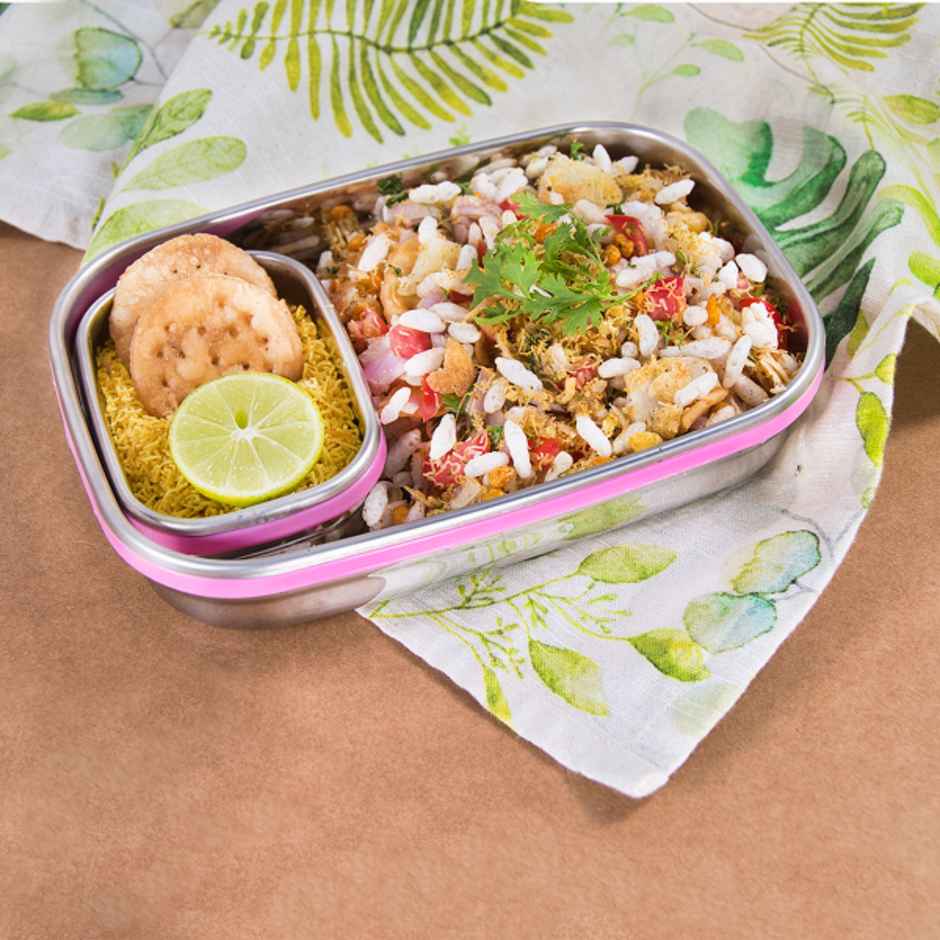 Veigo Jumbo - Stainless Steel Leak Proof Tiffin W/Veg Box(950+180 ml) For School,Office - Pink