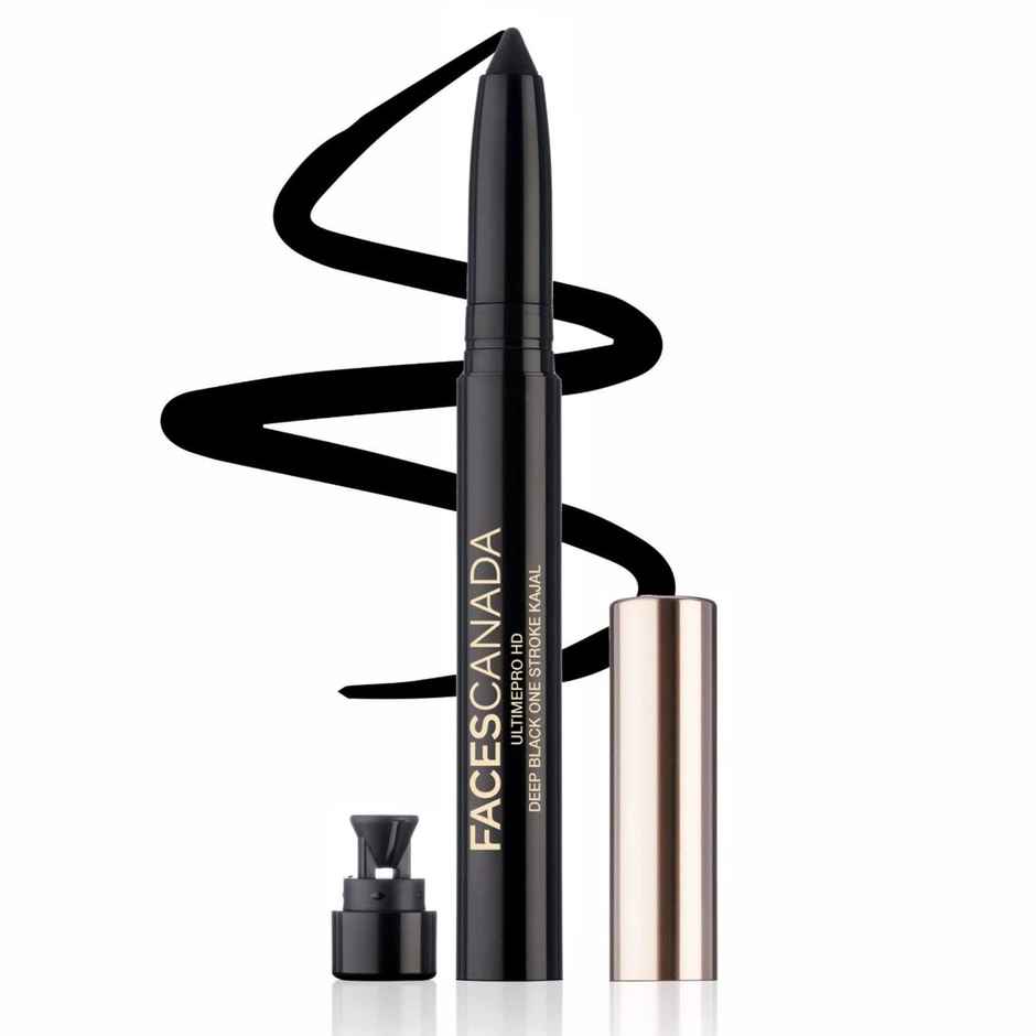 Faces Canada Ultimepro Hd Deep Black One Stroke Kajal Longstay I Rice Bran Wax I Waterproof