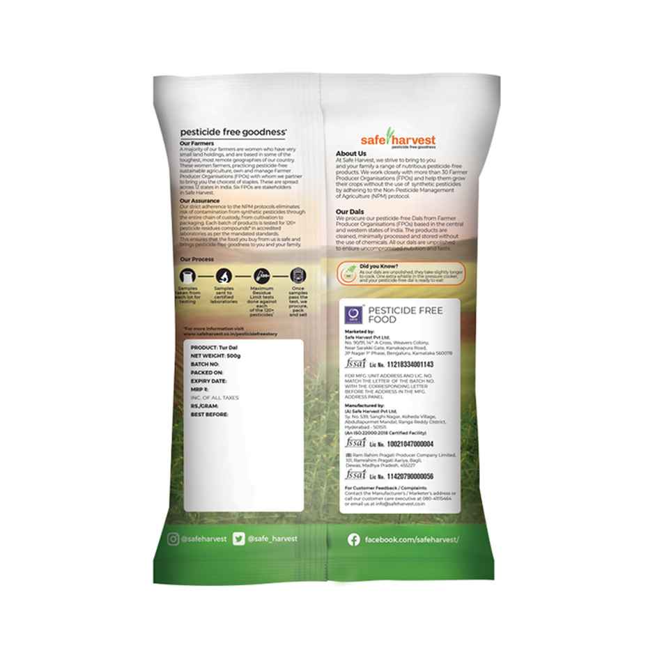 Safe Harvest Pesticide-Free Unpolished Tur Dal | Natural, Chemical-Free, Vegan and Gluten-Free