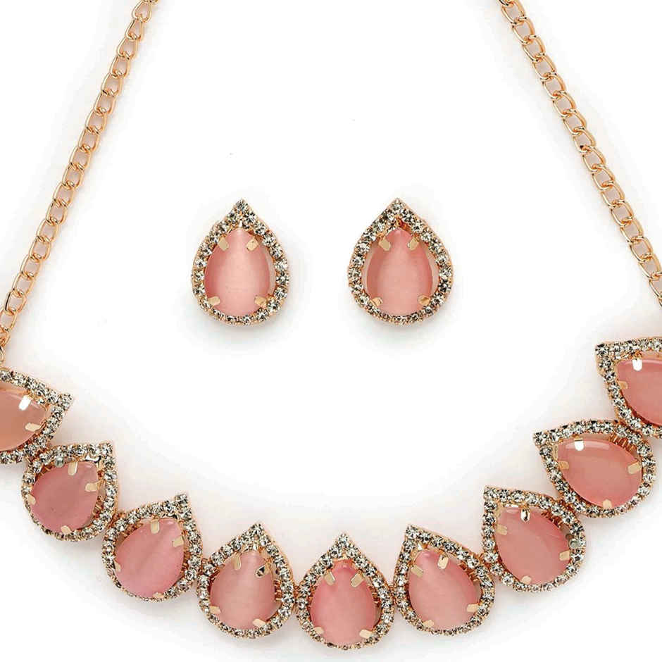 Sukkhi Elaborate Gold-Plated With Ad Pink Stones Collar Bone Necklace Set