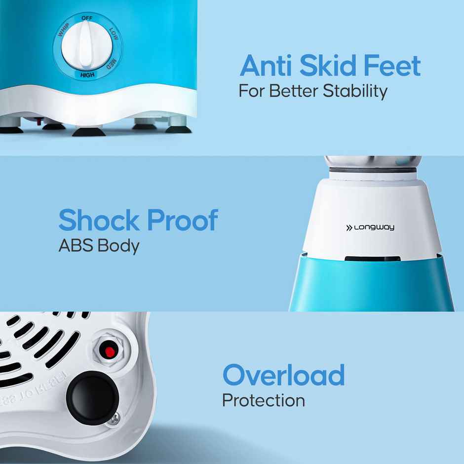 Super Dlx Up to 750W Max Output Juicer Mixer Grinder | 2 Years Warranty | 4 Jars | Blue & White