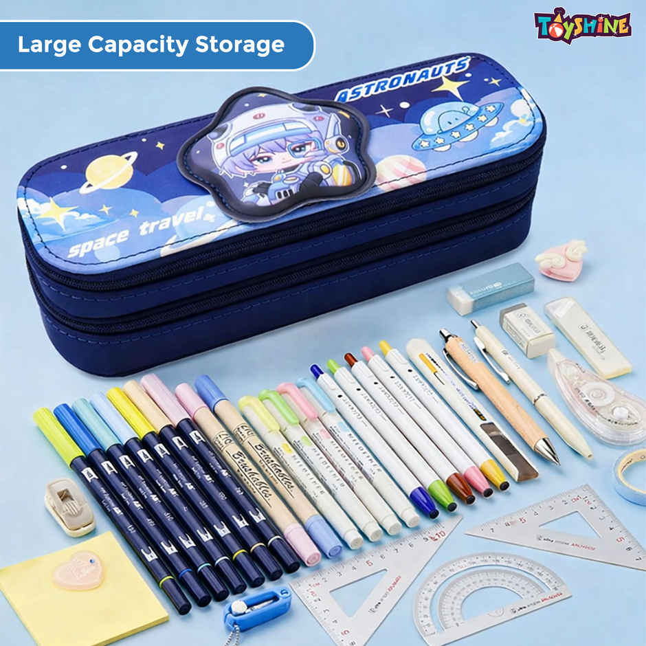 Toyshine Astronaut Theme Double Layer Pencil Box Large Capacity | Blue