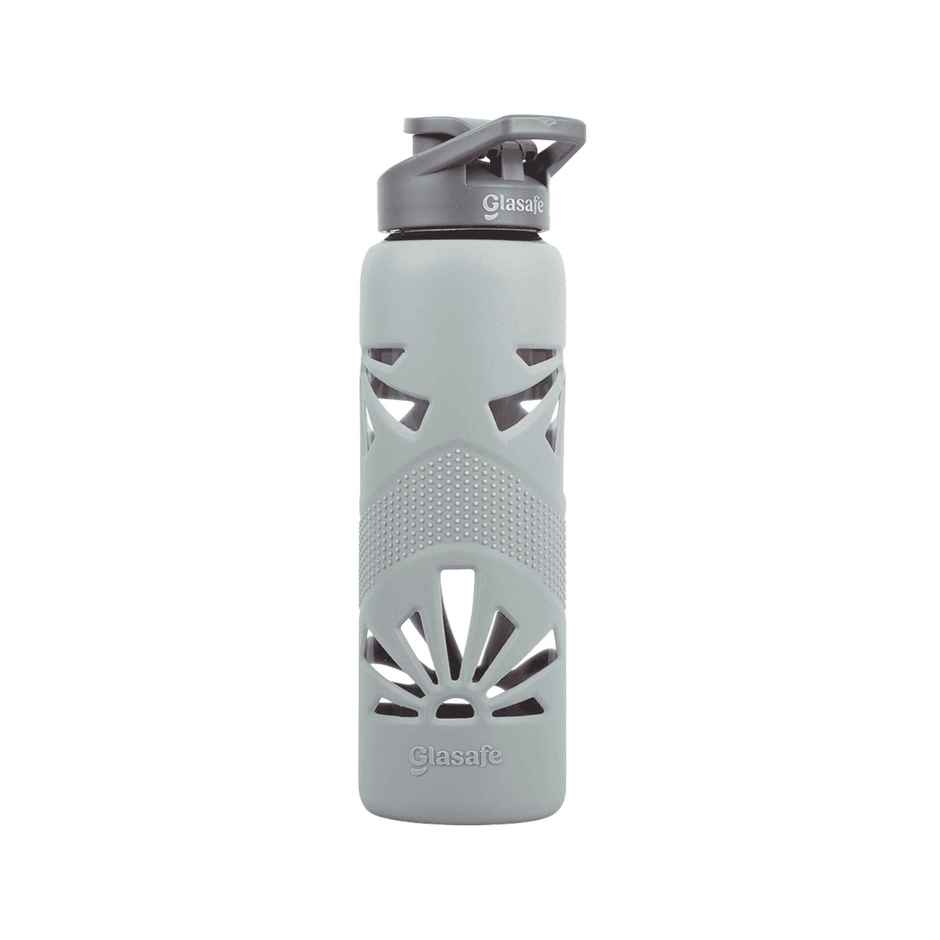 Glasafe Clear Grip Glass Bottle | Borosilicate | Silicone Sleeve | Slate | 750 ml