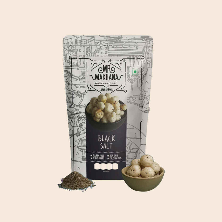 Mr Makhana Fox Nuts Black Salt | Delicious Teatime Snack, Popped Lotus Seeds, Roasted In Olive Oil