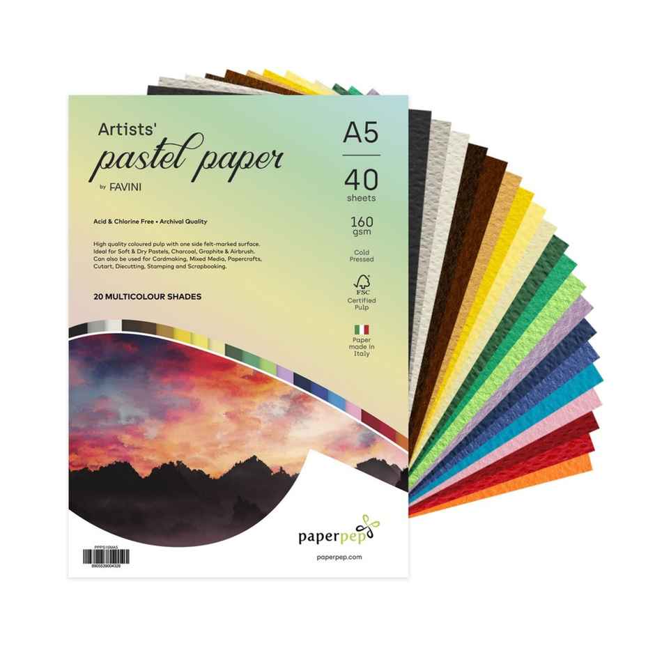 Paperpep Artists Pastel Papers 160Gsm A5 Multicolor Shades Assorted Pack Of 40 Sheets