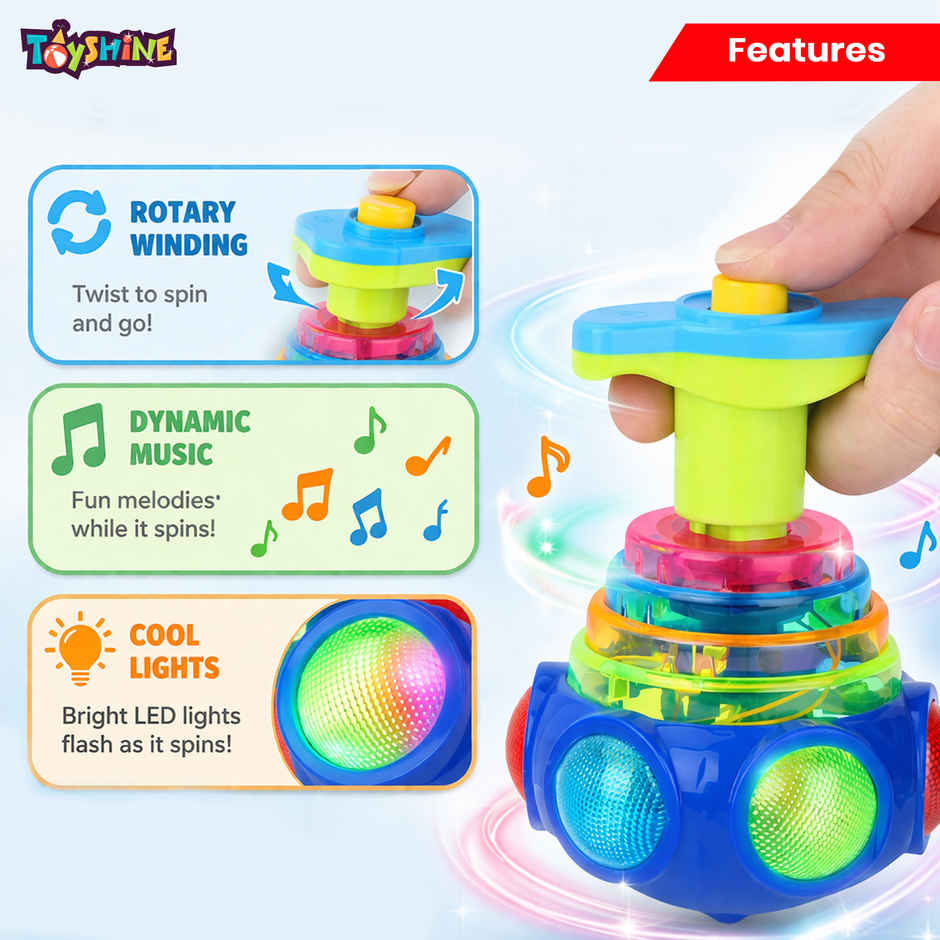 Toyshine Light-Up Musical Spin Top with LED Glow and Sound Effects, Model D (Colour May Vary)