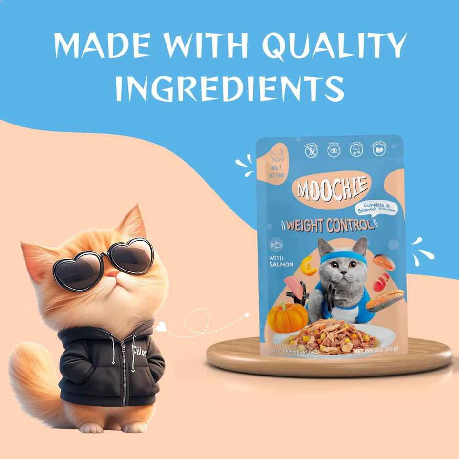 Moochie Cat Wet Food - Weight Control - Mince With Salmon Gravy | Grain-Free & No Preservative