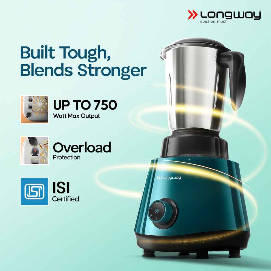 Longway Roto Max Up to 750W Max Output Juicer Mixer Grinder | 4 Jars | Teal & Black