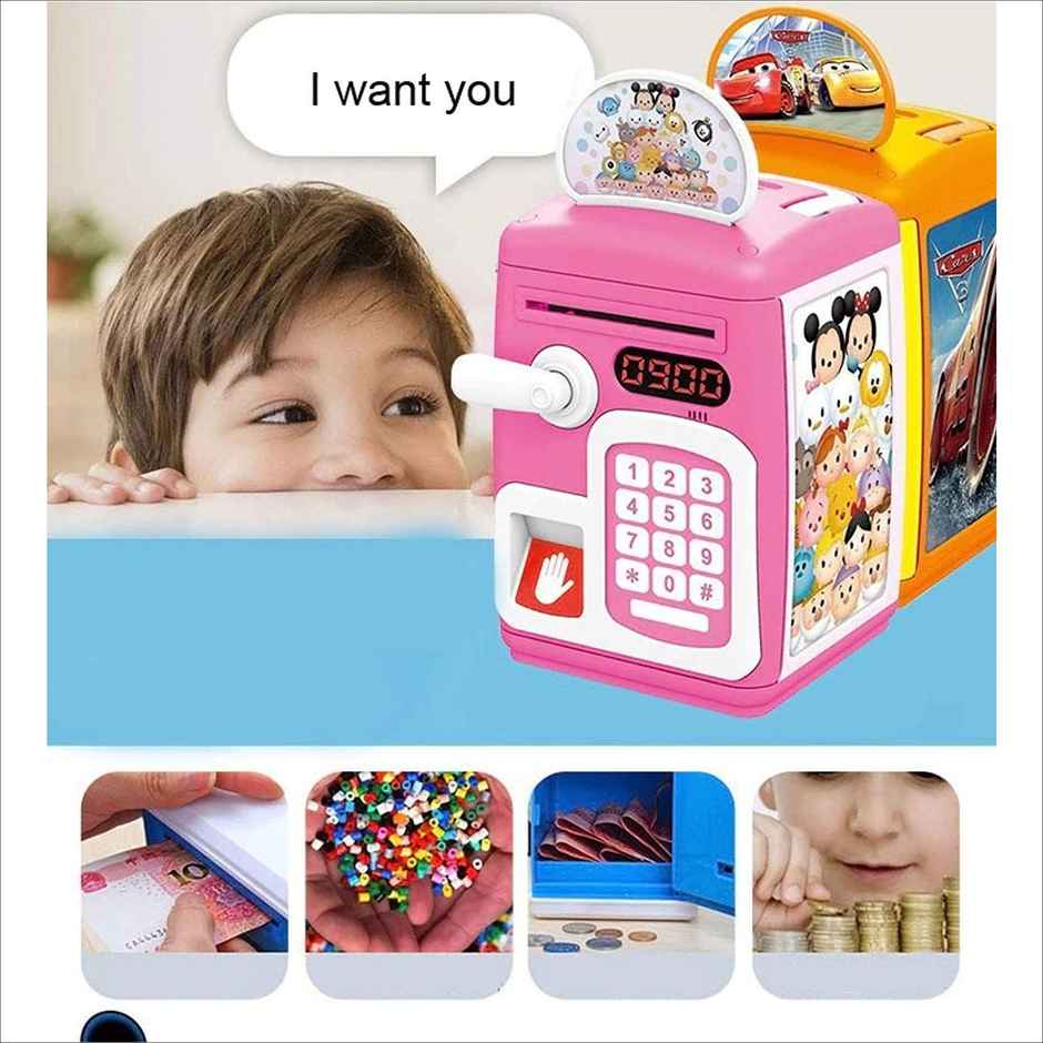Toyshine Fingerprint Sensor Piggy Bank with Electronic Lock, Pink