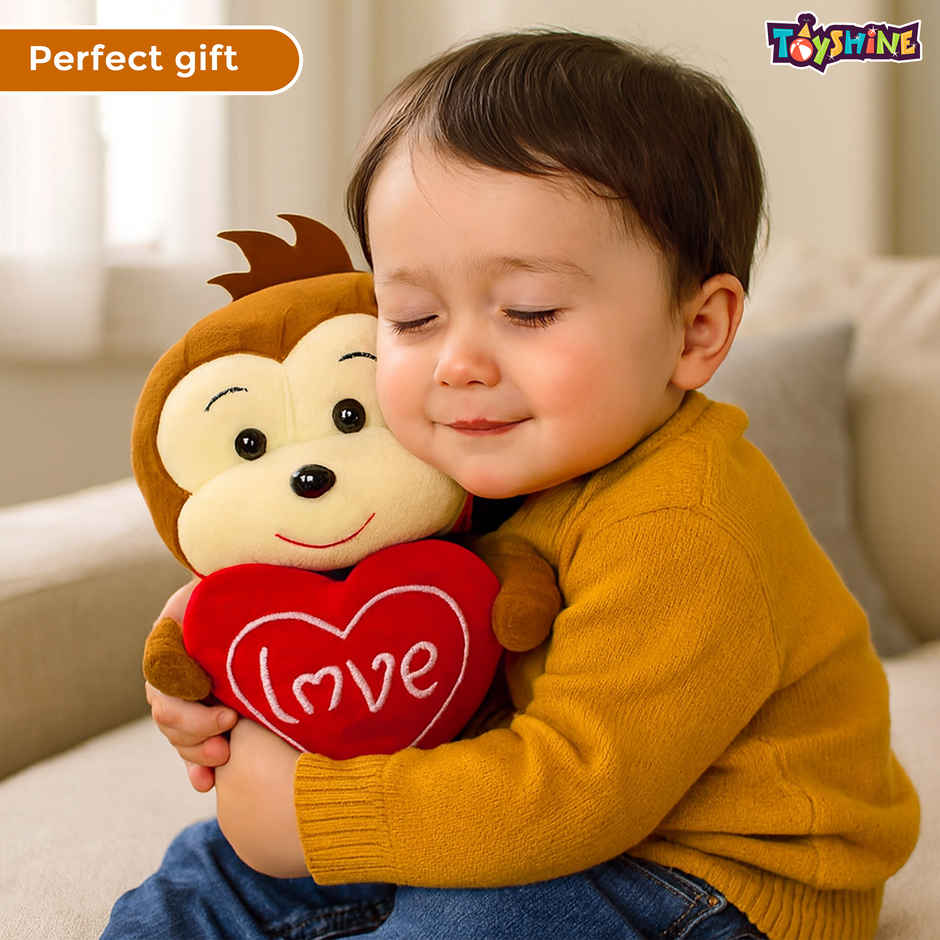 Spanker Monkey Soft Toy Cute Plush with Heart | Brown - 23 cm