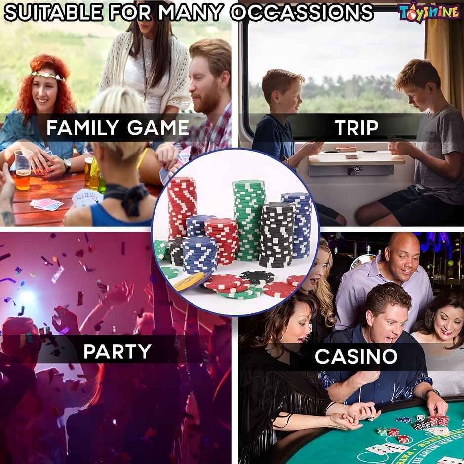 Toyshine Casino Style Poker Chips Set with, 2 Decks of Cards, 1 Dealer Button | 200 Chip set
