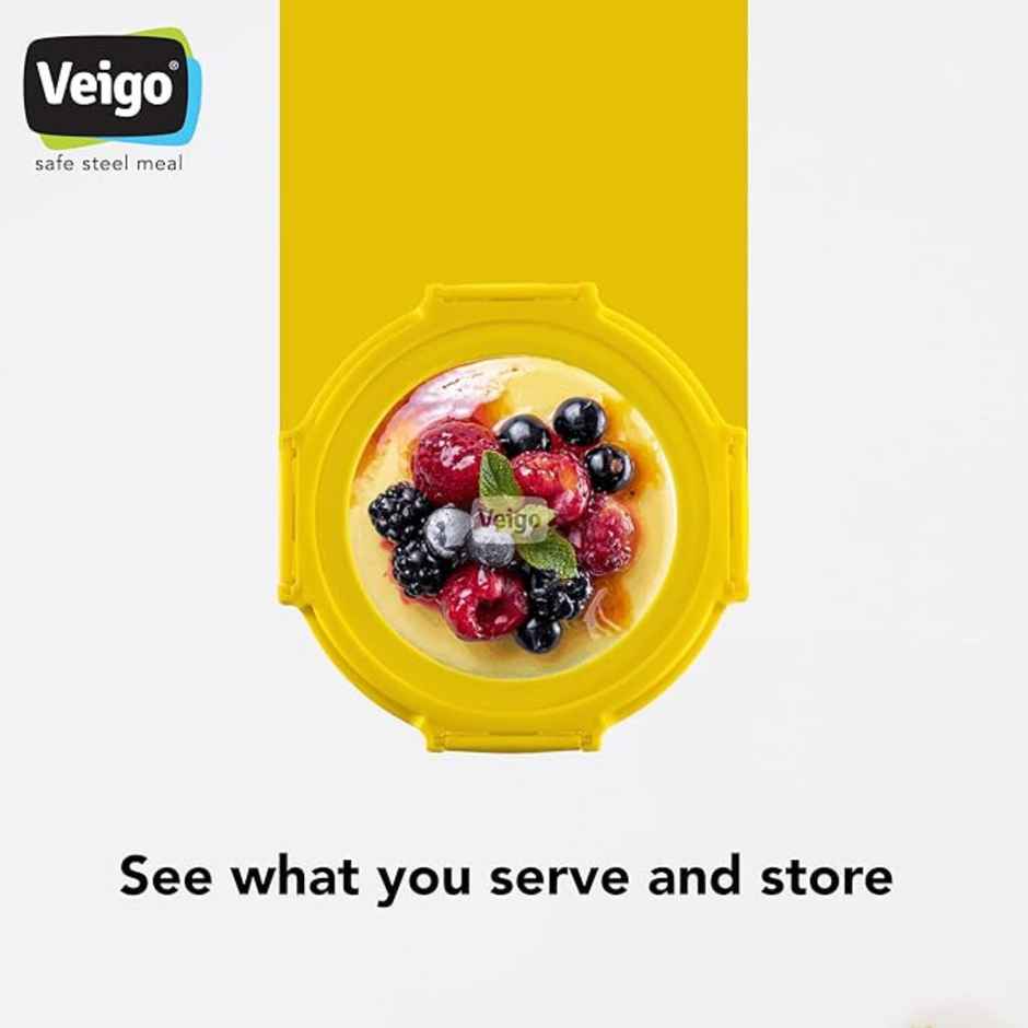 Veigo See & Serve - Oven Safe Glass Container + Innovative Tempered Glass Lid (620 ml) Yellow