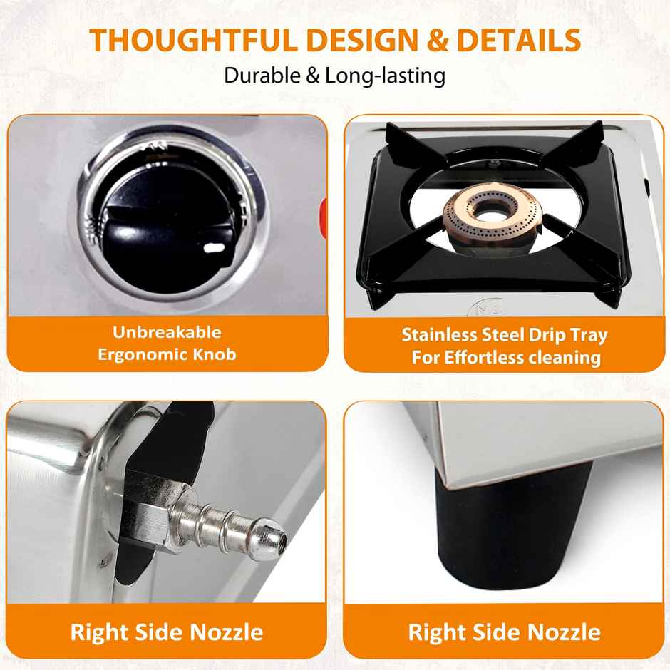 Khaitan 1 Burner Classic Stainless Steel Manual Gas Stove