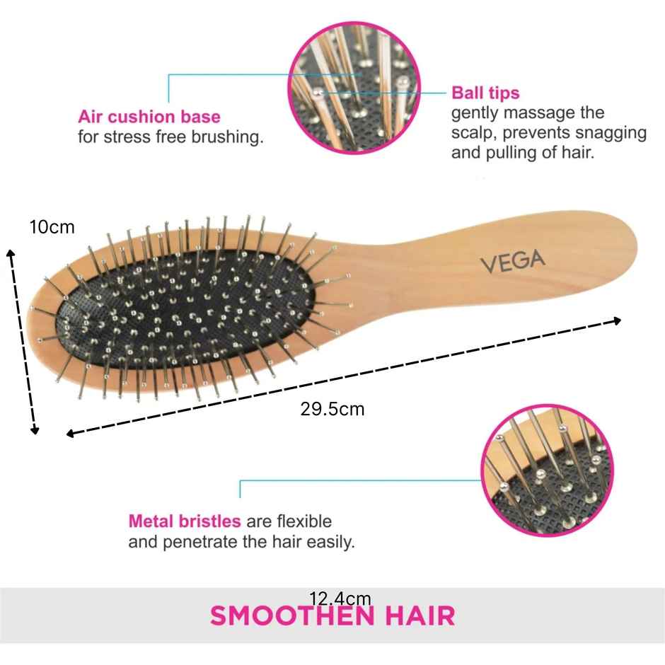 VEGA Cushion Hair Brush With Steel Pin For Men & Women | All Hair Types (R2-Cb)