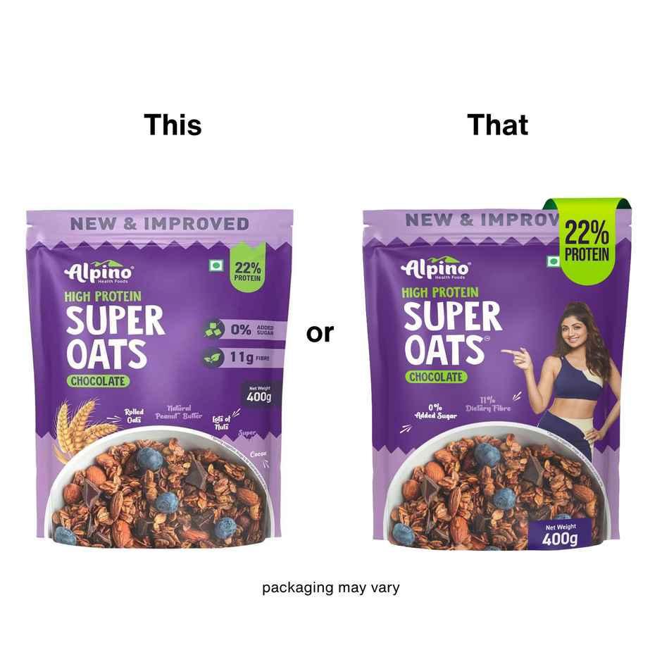 Alpino 22g High Protein Super Oats Chocolate with Almonds & Raisins | No Added Sugar & Salt