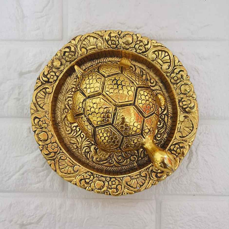 Devnidhii Tortoise/ Turtle/Kachua Big Size on Swastik Plate Vastu Feng Shui in Gold Polish