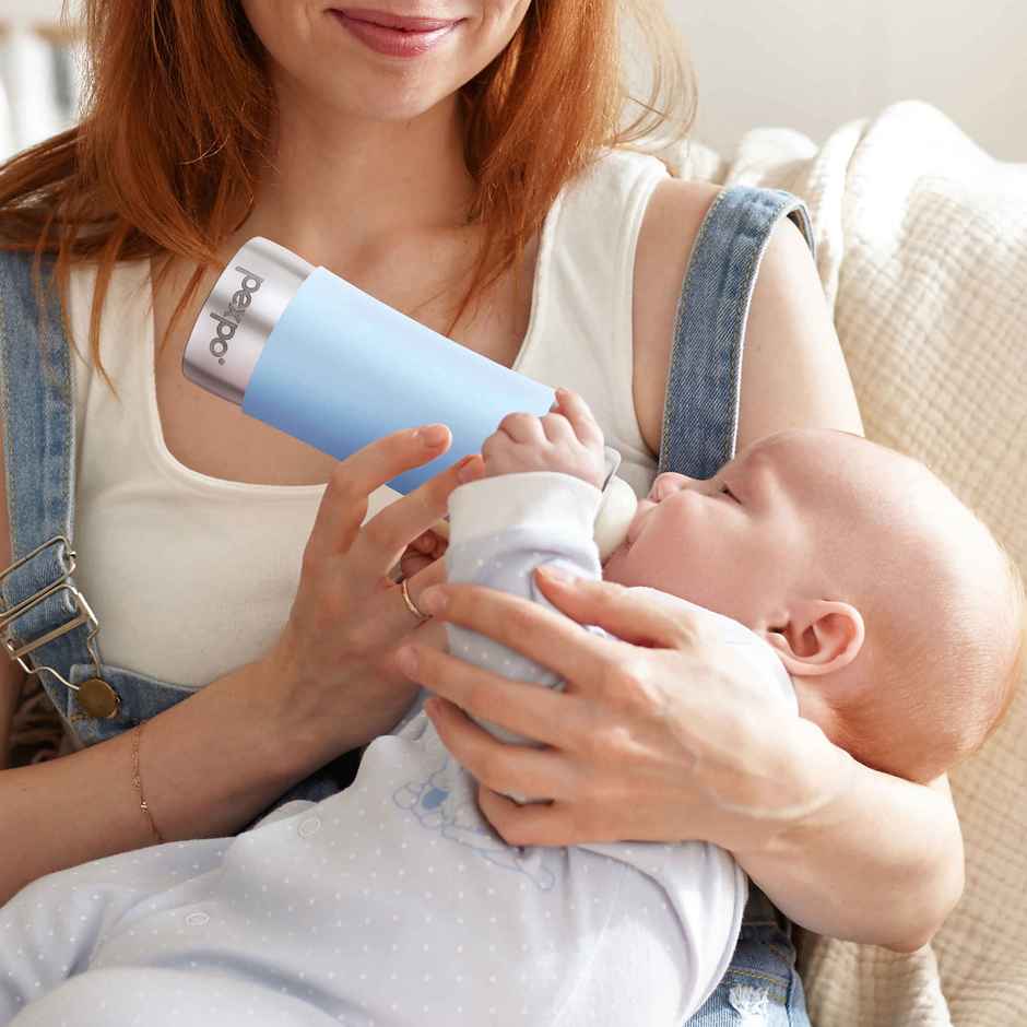 Pexpo Jack & Jill Stainless Steel Baby Feeding Bottle Leak Proof | Blue - 250 ml