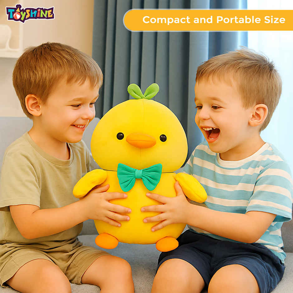 Spanker Chick Soft Toy Cute Yellow Plush Bird with Green Bow - 23 cm