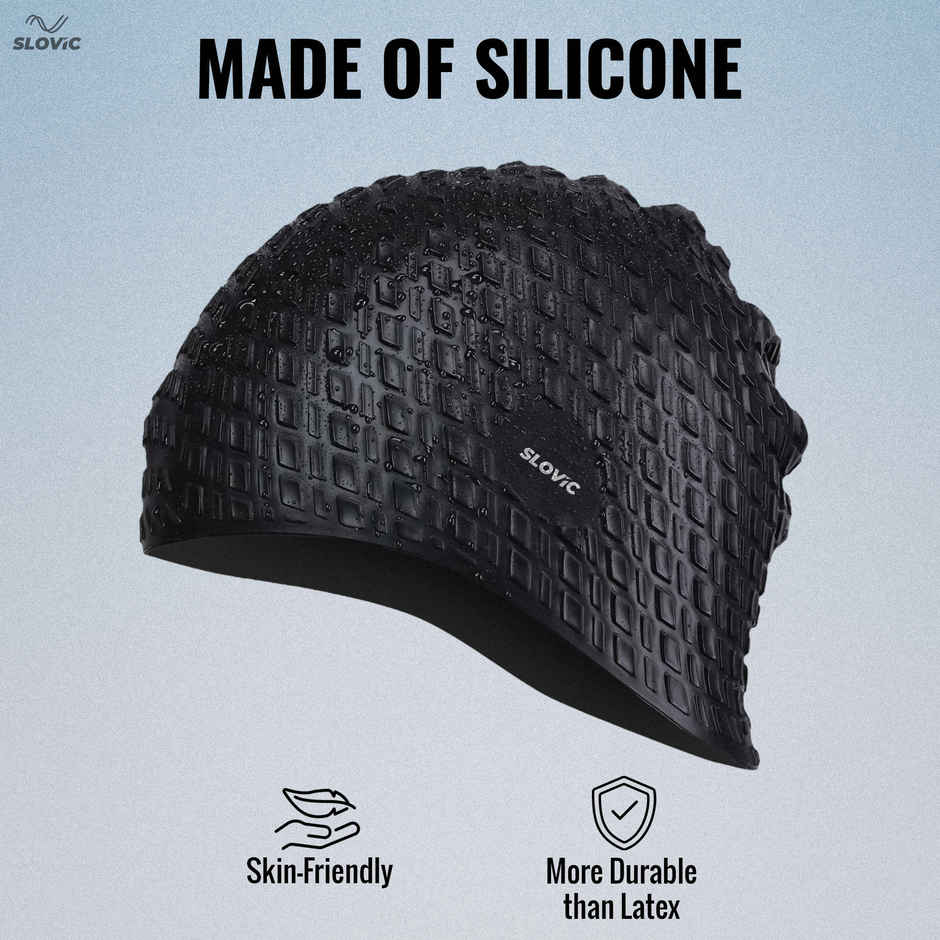Slovic Embossed Swimming Cap - Leak-Proof, Stretchable & Comfort Fit