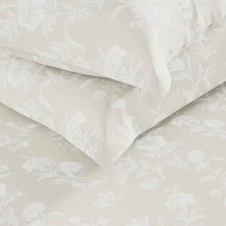 Nautica Designer 100% Satin Cotton Xl King Bedsheet With 2 Pillow Covers - 3Pc Set Floral-Sand