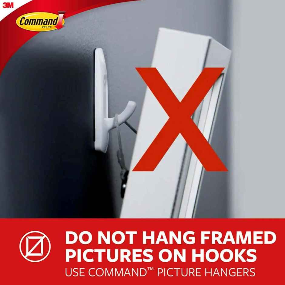 Command Adhesive Damage free Hooks for wall | 2 hooks | 4 strips | Holds Upto 1.3 kg Combo  