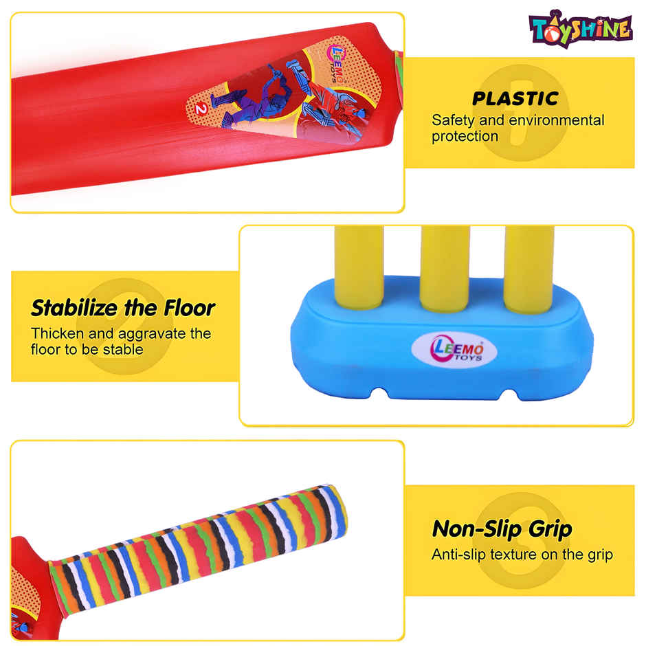 Toyshine Junior Plastic Cricket Set with Bat Size 2, Stump & Ball for Kids 2-4 Years - Assorted