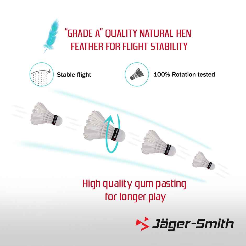 Jager-Smith Tern Pack Of 12 Feather Shuttlecock For Outdoor Badminton Sports