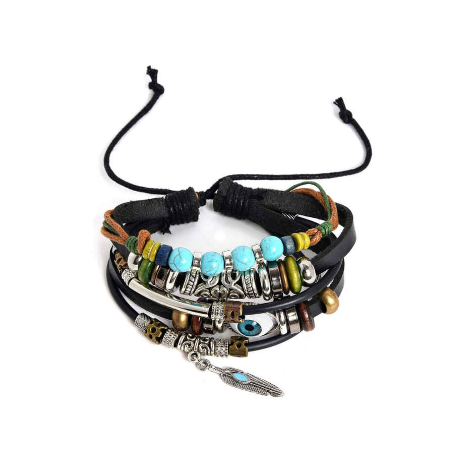 Sohi Men Black Blue Evil Eye Layered Bracelet