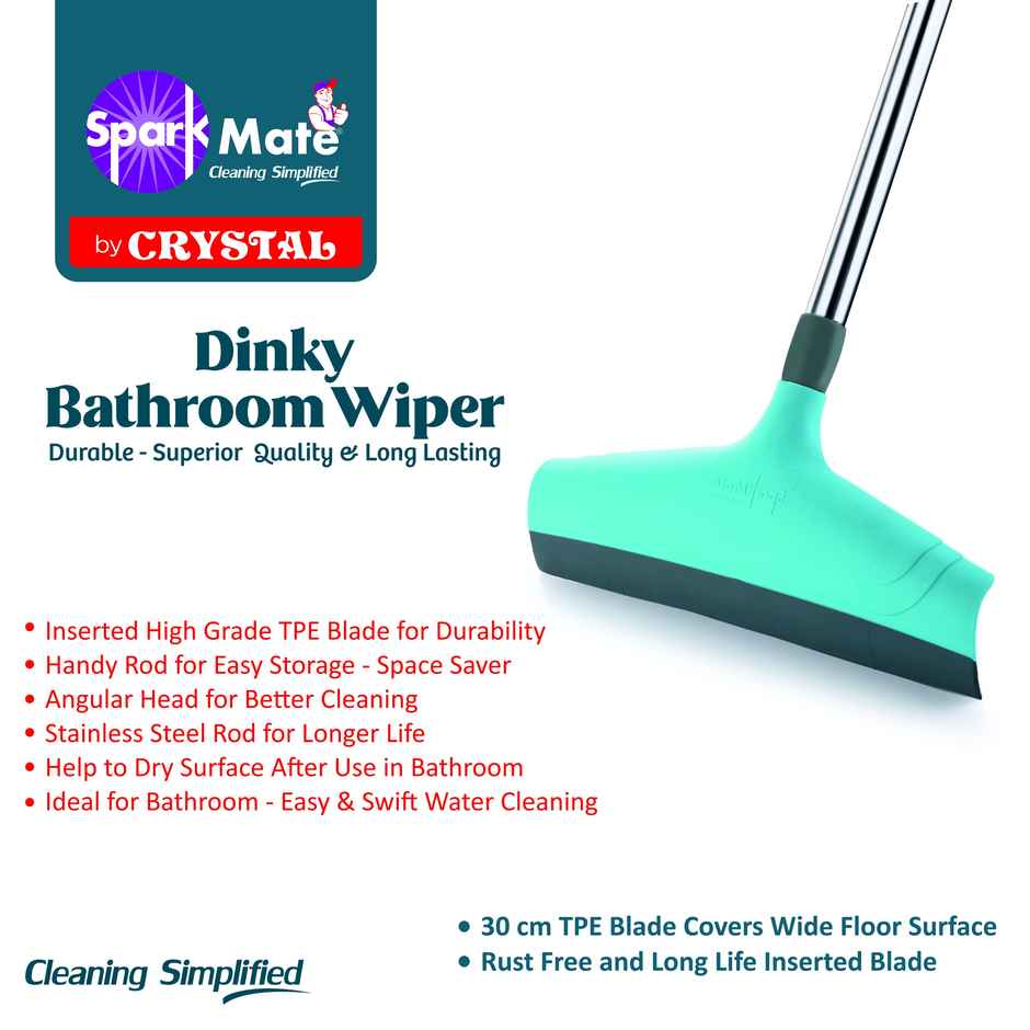 Sparkmate By Crystal Dinky Bathroom Wiper With Rod Height 62 Cm And Tpe Blade Width 20 Cm