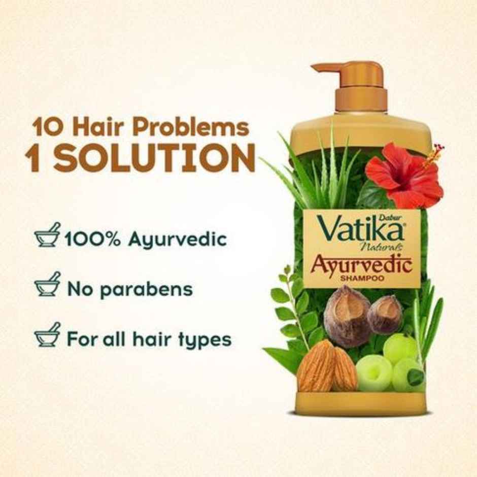 Dabur Vatika Ayurvedic Shampoo, Damage Therapy With 10 Natural Herbs