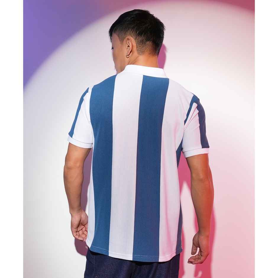 Campus Sutra Men's Striped Polo Neck T-shirt | White - XL