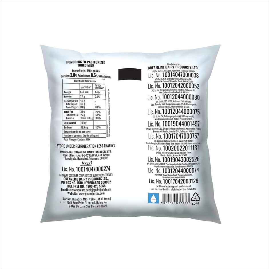 Godrej Jersey Toned Fresh Milk | Pouch