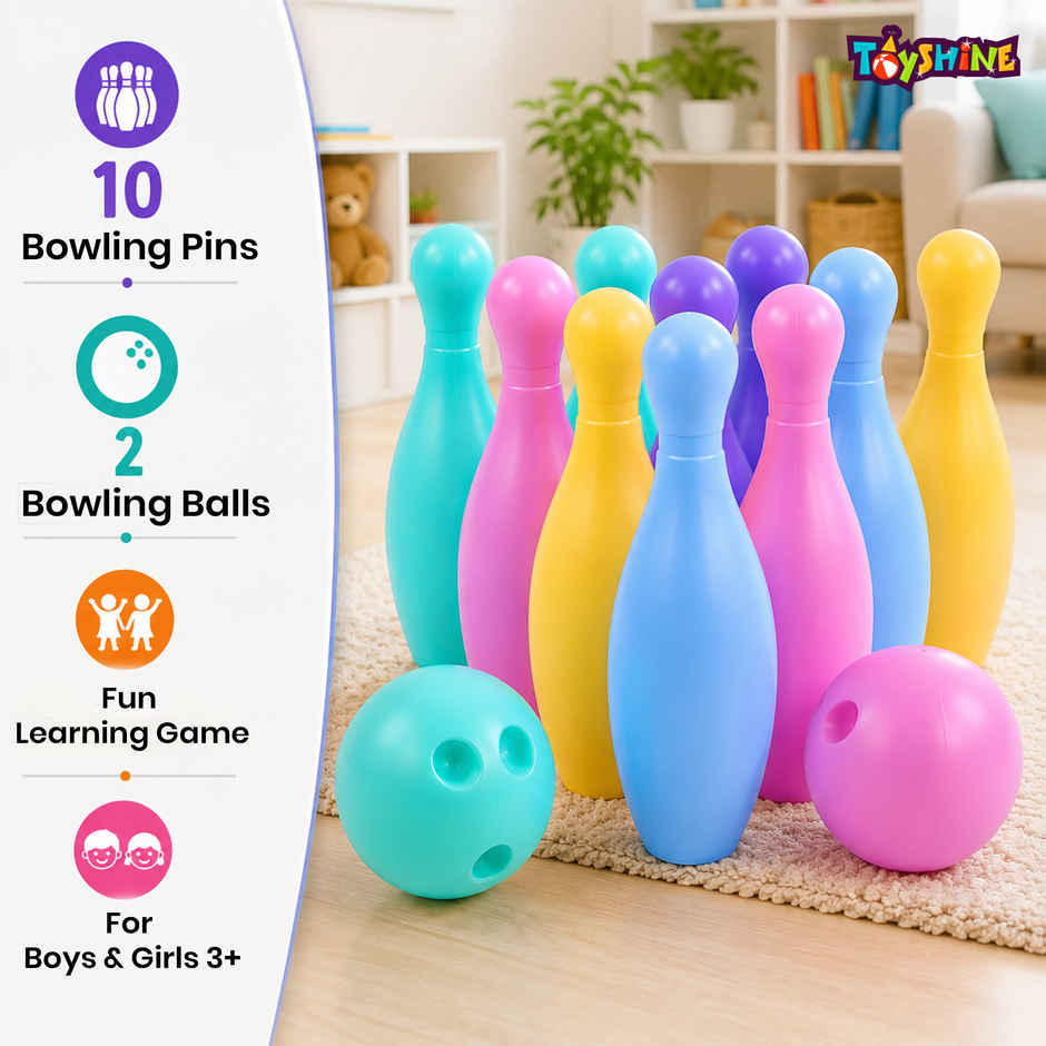 Toyshine Bowling Pins Set, Fun Learning Game with 10 Pins and 2 Balls for Kids 3+