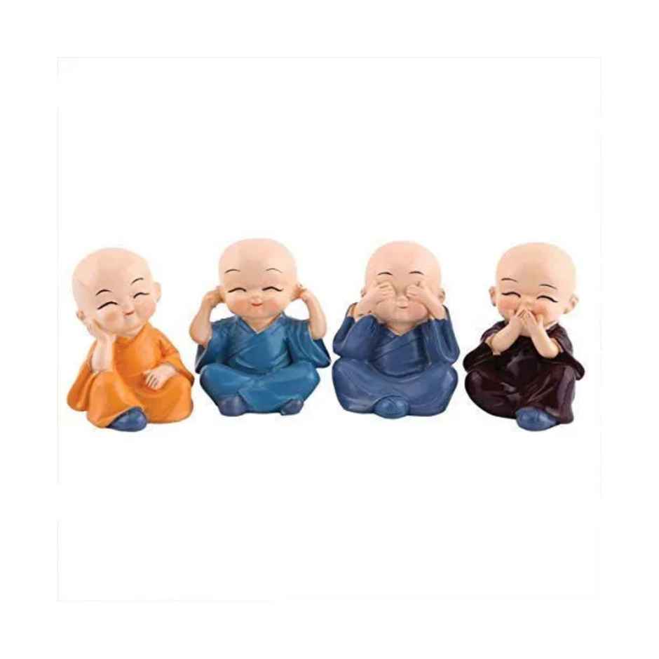 Tied Ribbons Miniature Buddha Monks For Home Decor & Car Dashboard | Polyresin | Multicolor