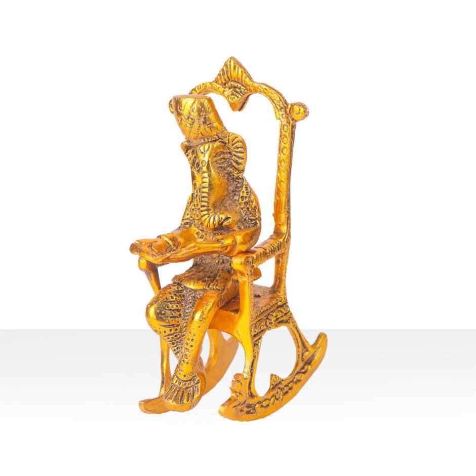 Ganesh Ji Idol Reading Scripture on Chair in Gold Polish | Devnidhi