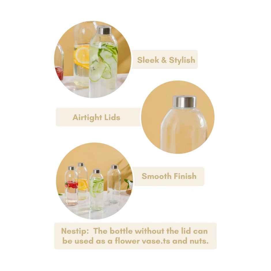 Nestasia Borosilicate Glass Water Bottles 1L Set Of 4
