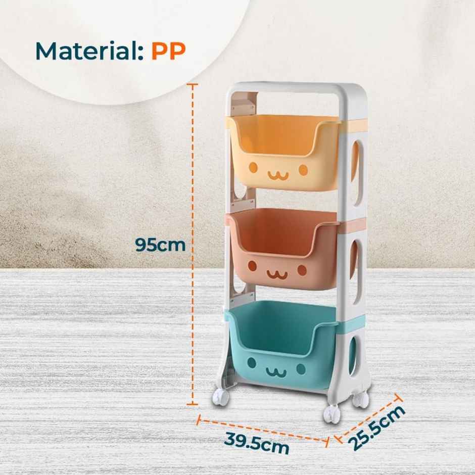 Kuber Industries Polypropylene 3 Layer Smiley Design Children's Storage Rack