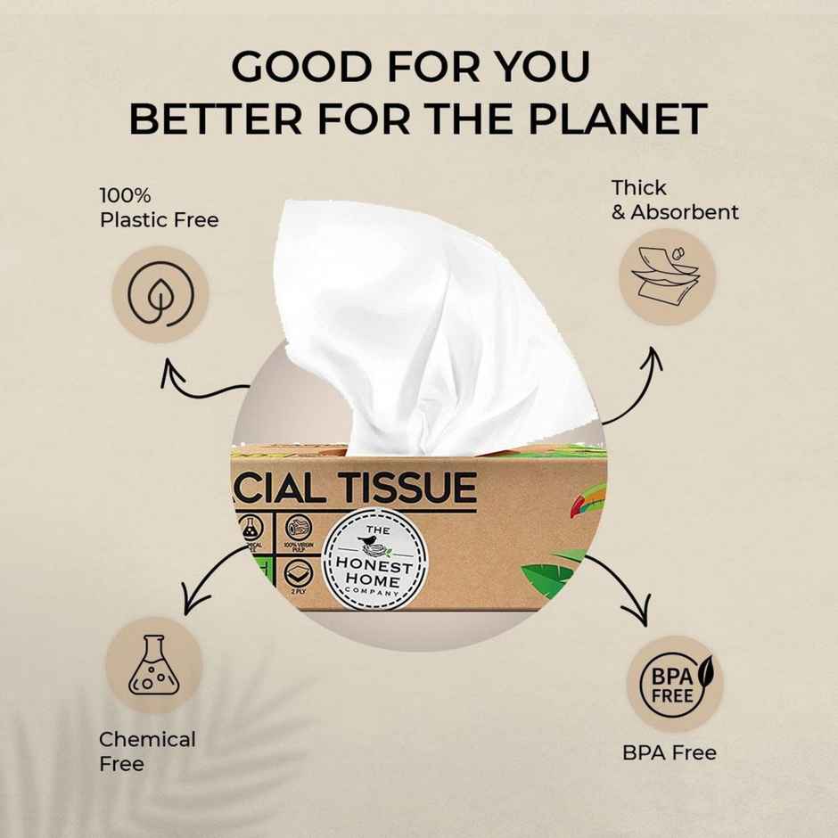 The Honest Home Company Face Tissue 100 Pulls | 2 Ply rating (Pack of 3)