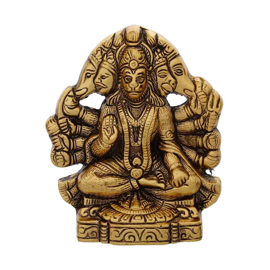 eCraftIndia Golden Metal Handcrafted Lord Panchmukhi Hanuman Statue
