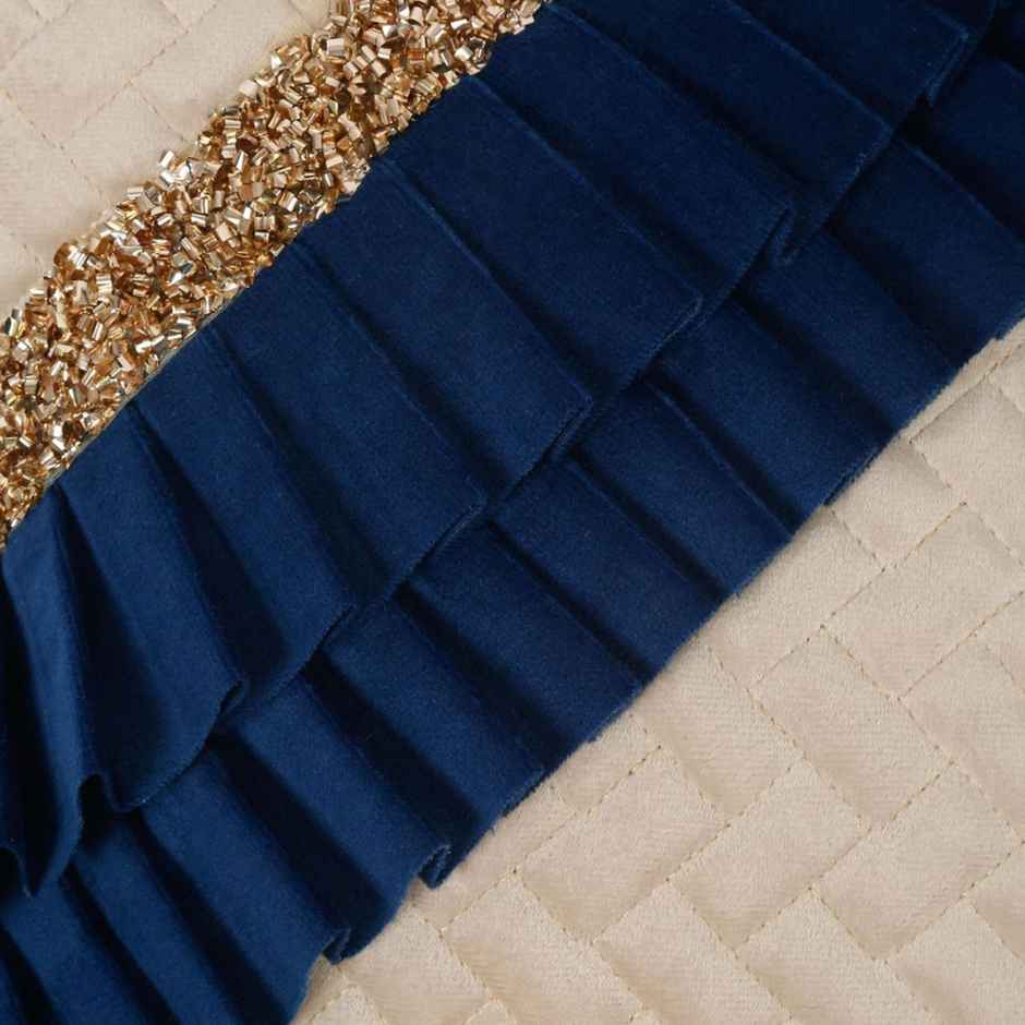Hosta Homes Soft Quilted Velvet Blue Side Frill Pattern Cushion Covers | Pack of 2