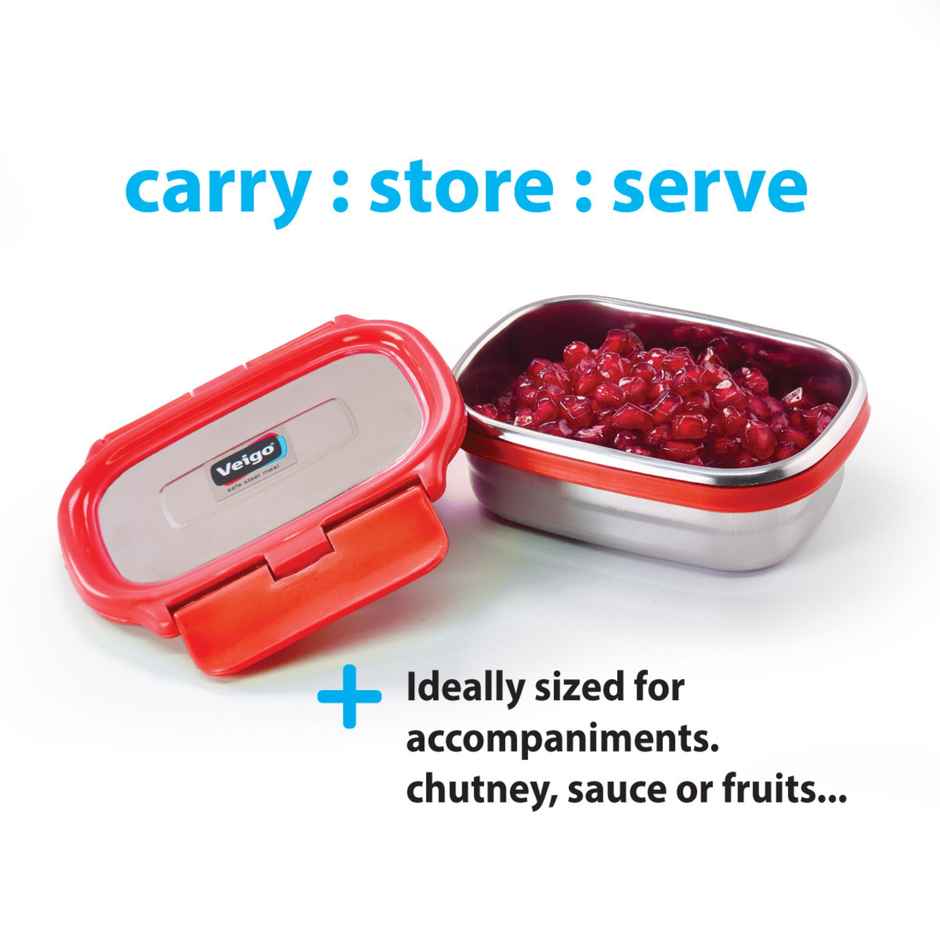 Veigo Small Stainless Steel Leak Proof Dabbi For Chutney, Sauce, Snacks + Kids & Adults(180 ml) Red