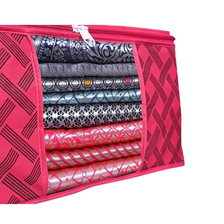 Saree Organizer - Foldable Cover with Zip | Transparent Window | Red Checker