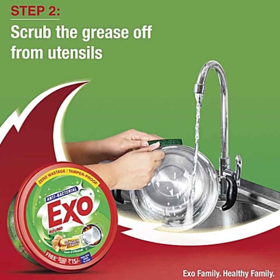 Exo Touch & Shine Round Ginger Twist Dishwash Bar | Anti Bacterial | Tub