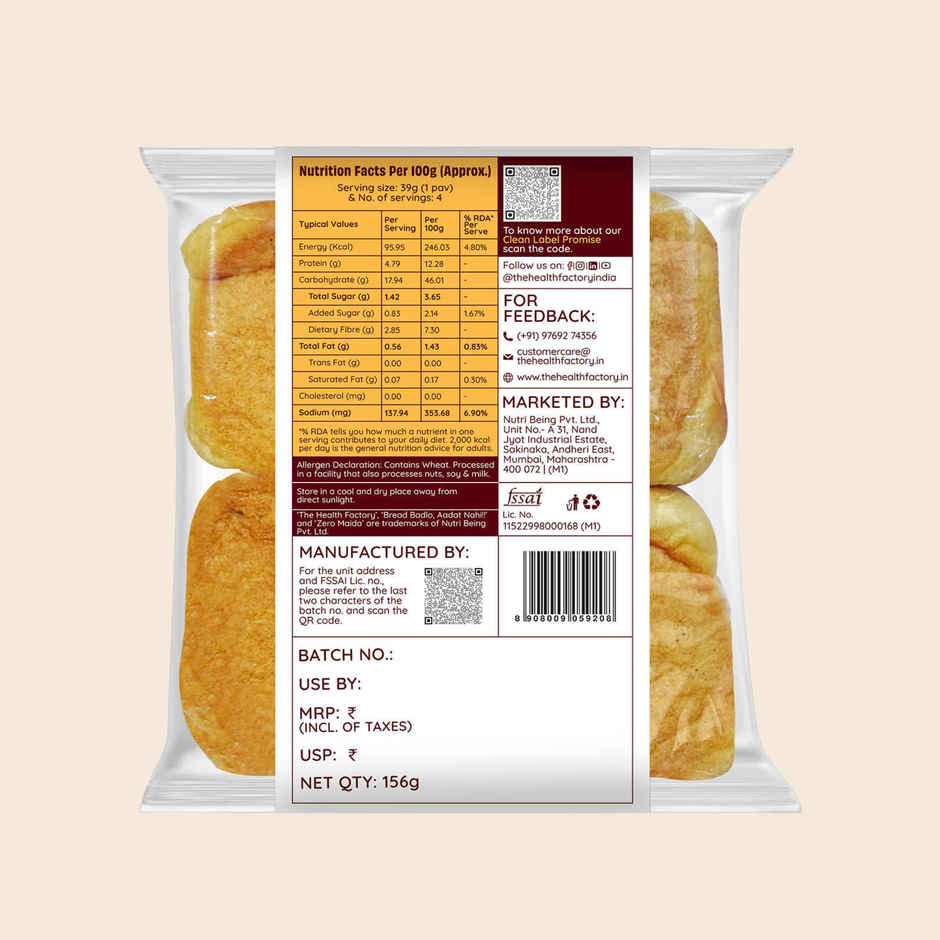 The Health Factory Bombay Pav | Zero Maida | Whole Wheat Pav