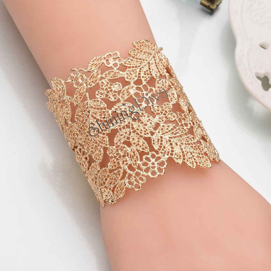 Shining Diva Fashion Gold Plated Kada Bangle Cuff Stylish Bracelet for Women & Girls | 9253b