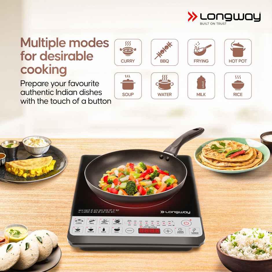 Longway Cruiser IC 2000 Watt Induction Cooktop with Auto Shut-Off -Black, Push Button