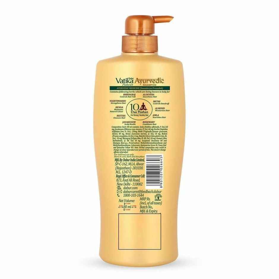 Dabur Vatika Ayurvedic Shampoo, Damage Therapy With 10 Natural Herbs