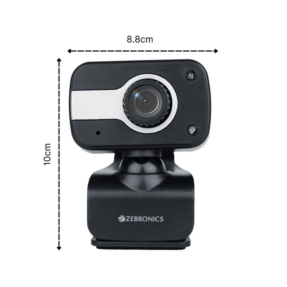 Zebronics Zeb-Crystal Clear Web Camera, 0.3 MP with USB with 3P Lens,Built-in Microphone,Auto White Balance,Night Vision and Manual Switch for LED - Black