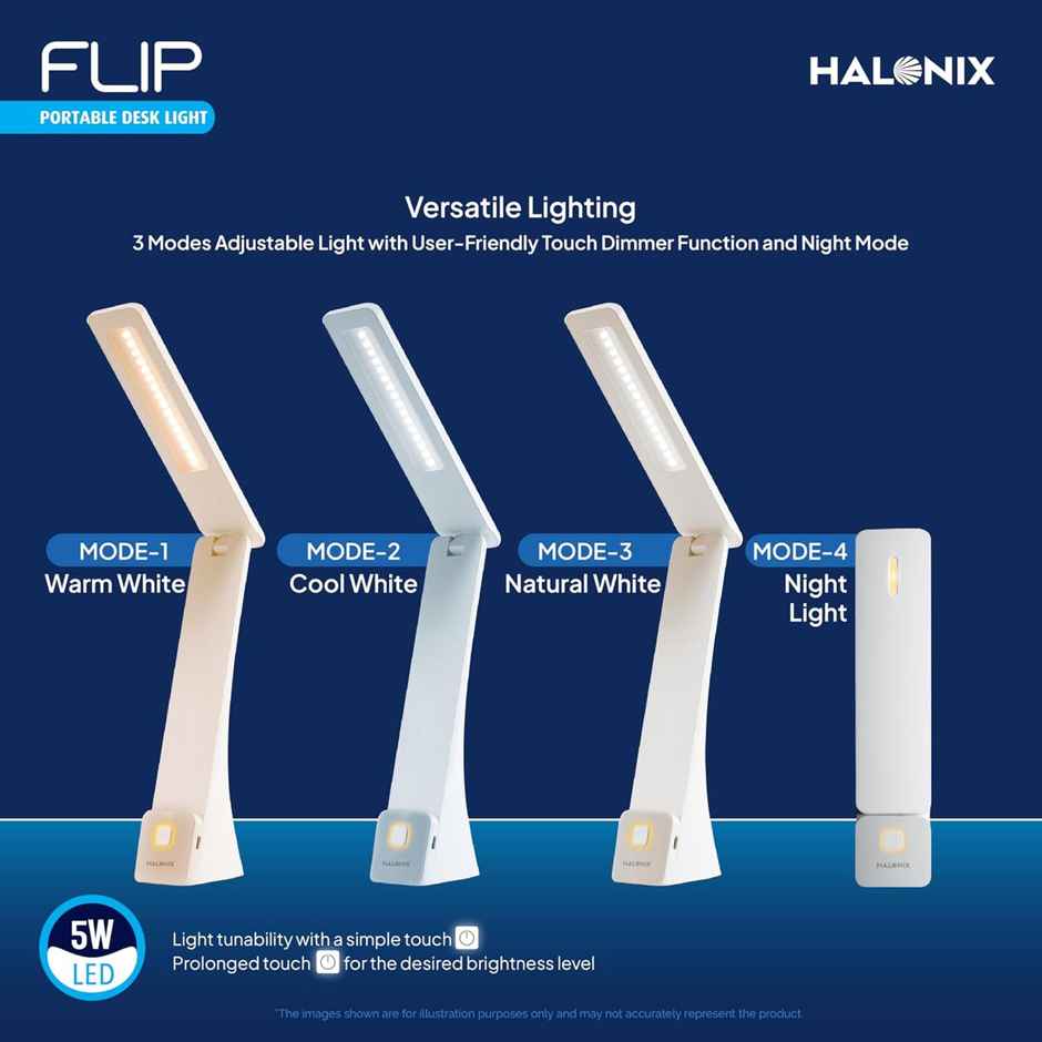 Halonix Flip 5w Table Lamp With 3 Lighting Modes.